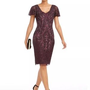 NWTs Adrianna Papell Deep Purple Sequin Midi Short Sleeve Dress
